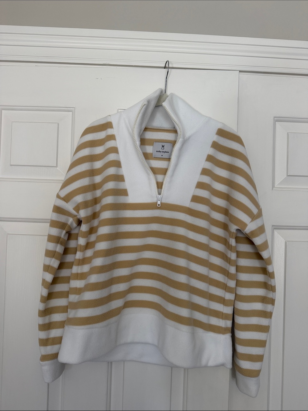 Dudley Stephens Cream & Camel Striped Half-Zip Pullover